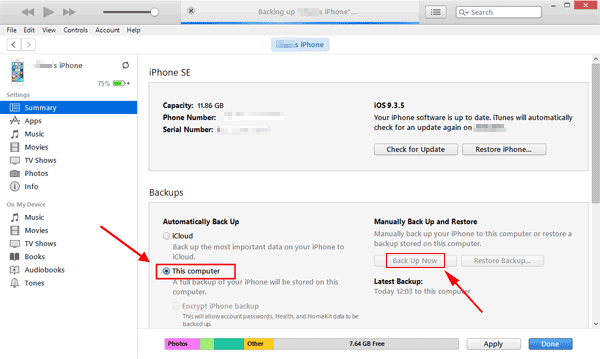 back up iPhone to iTunes